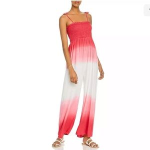 AQUA pink ombré smocked boho jumpsuit S